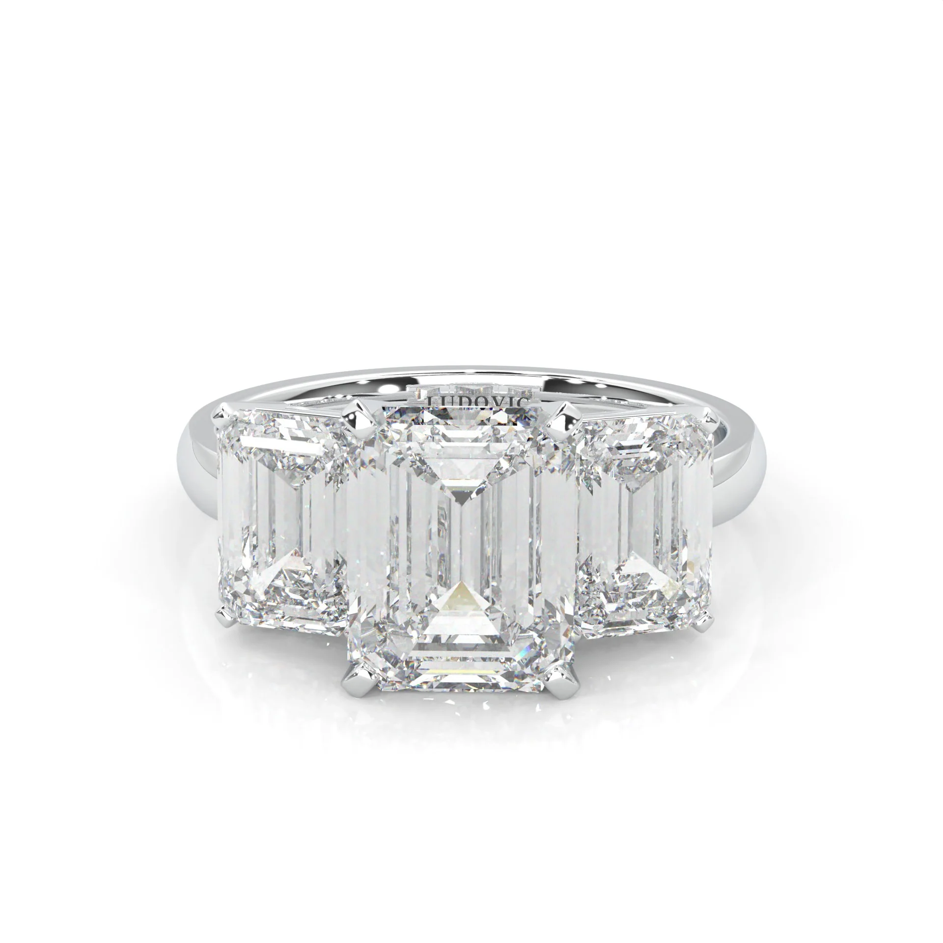 Three Stones Emerald Cut Moissanite Ring (14k Solid Gold)