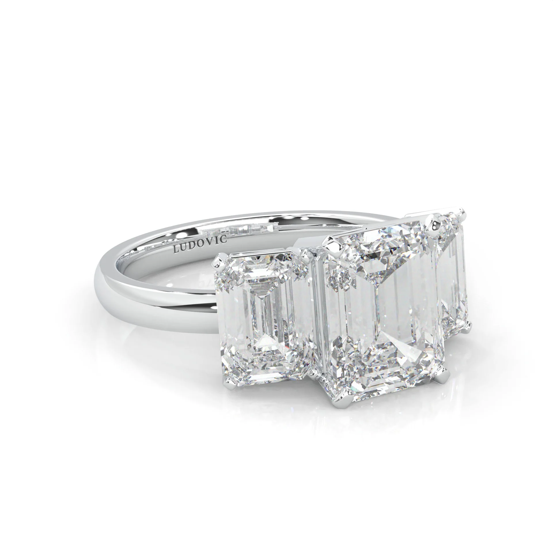 Three Stones Emerald Cut Moissanite Ring (14k Solid Gold) - Image 3