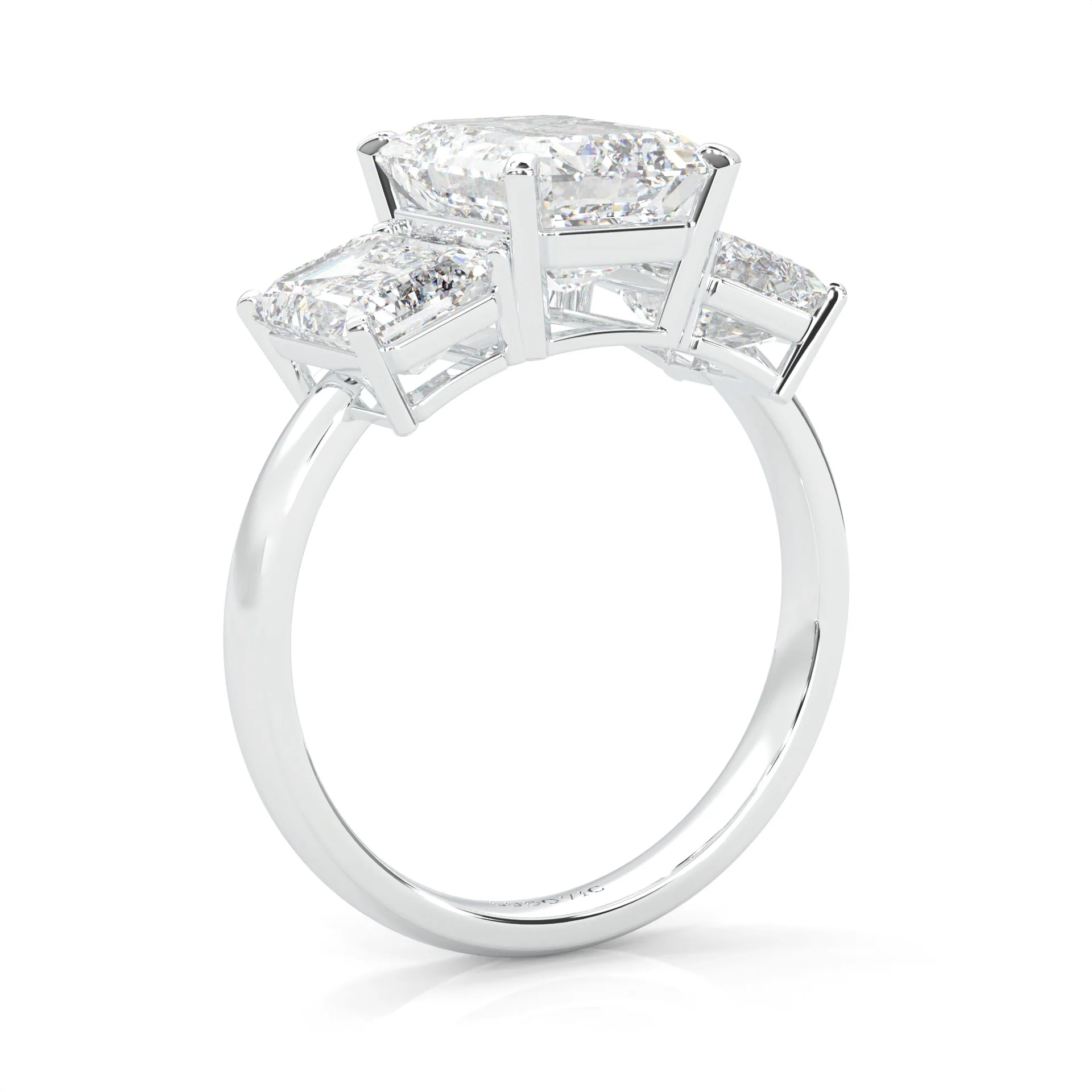 Three Stones Emerald Cut Moissanite Ring (14k Solid Gold) - Image 5