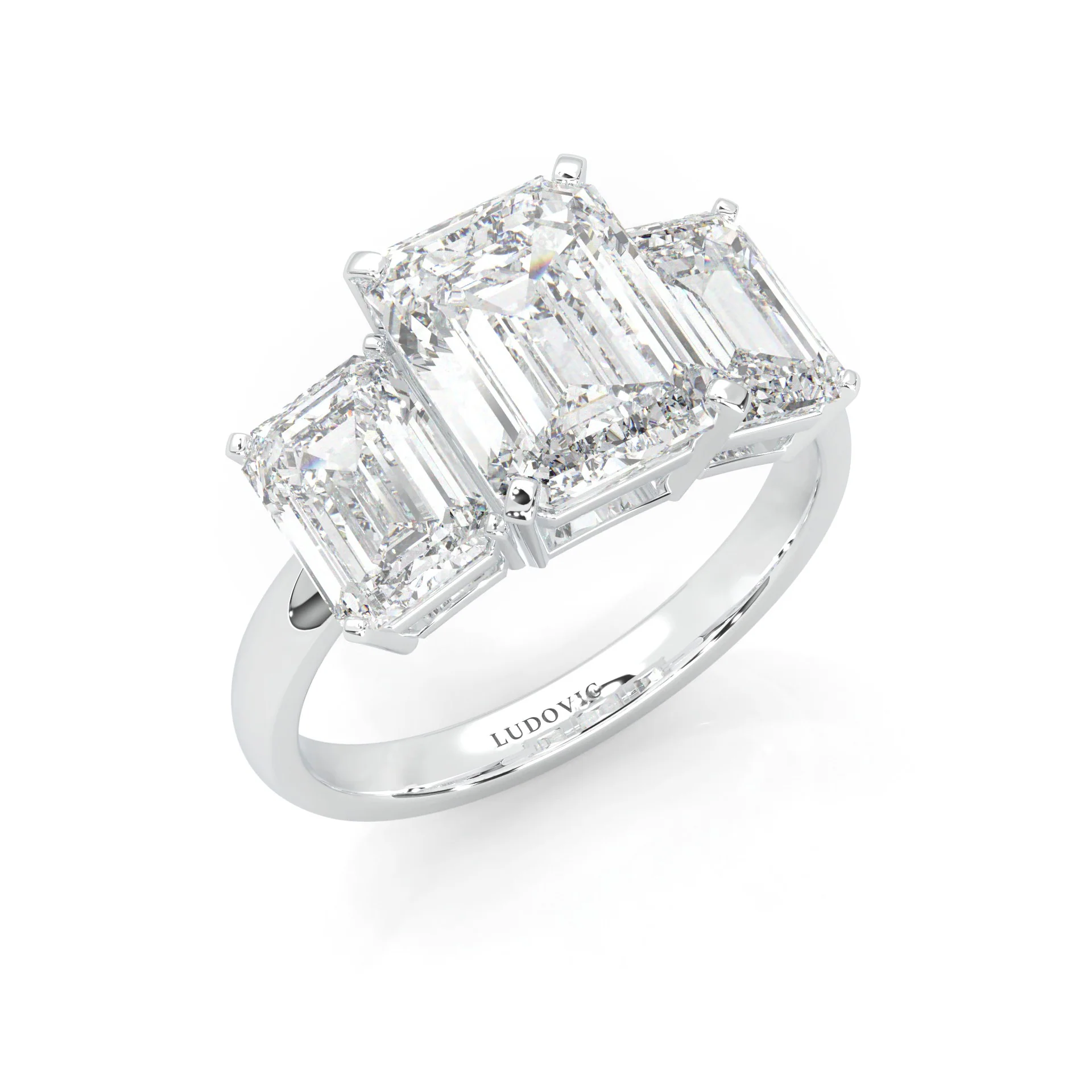 Three Stones Emerald Cut Moissanite Ring (14k Solid Gold) - Image 6