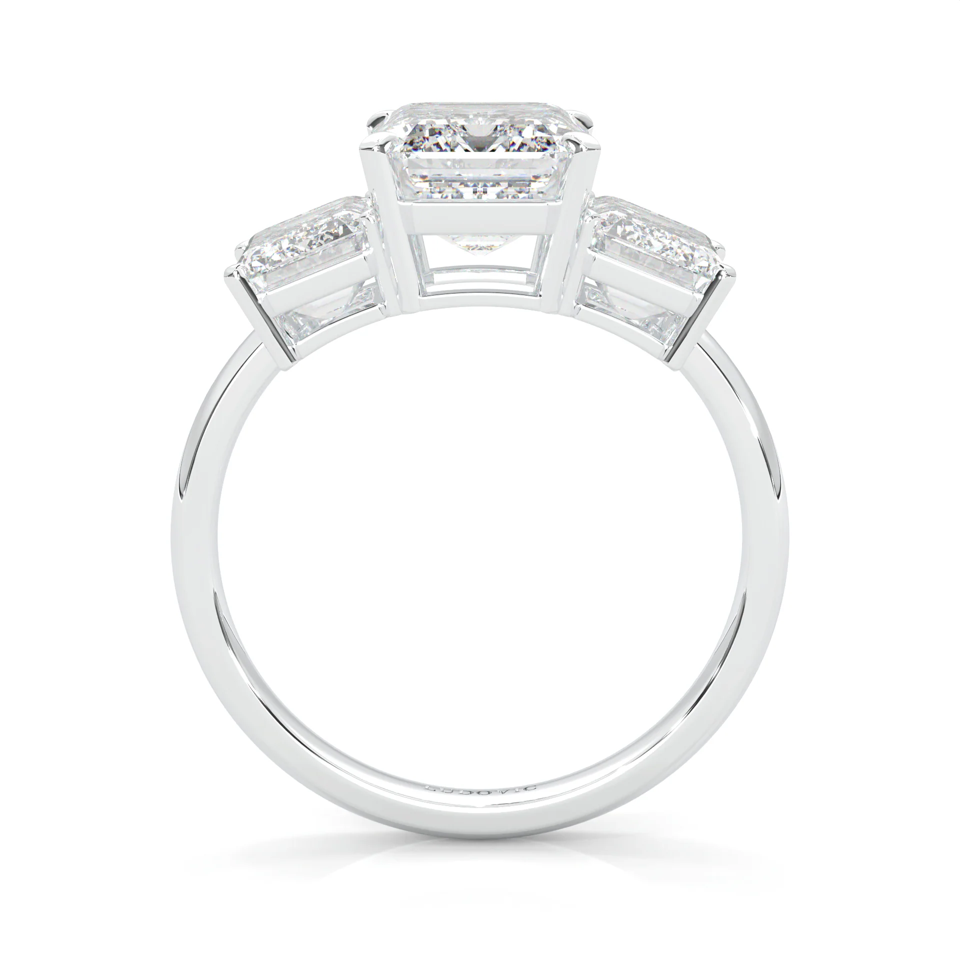 Three Stones Emerald Cut Moissanite Ring (Platinum-Plated Silver) - Image 4
