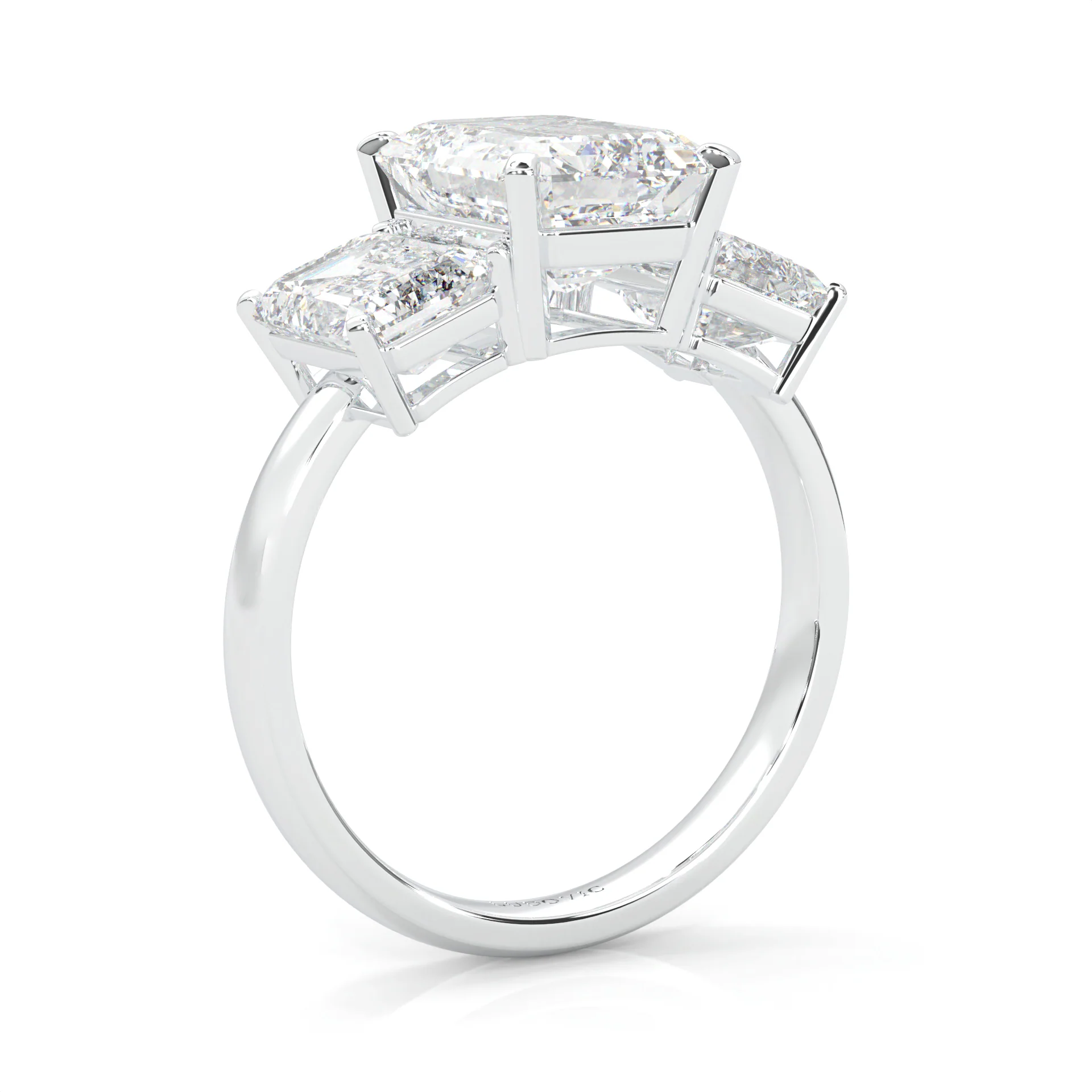 Three Stones Emerald Cut Moissanite Ring (Platinum-Plated Silver) - Image 5