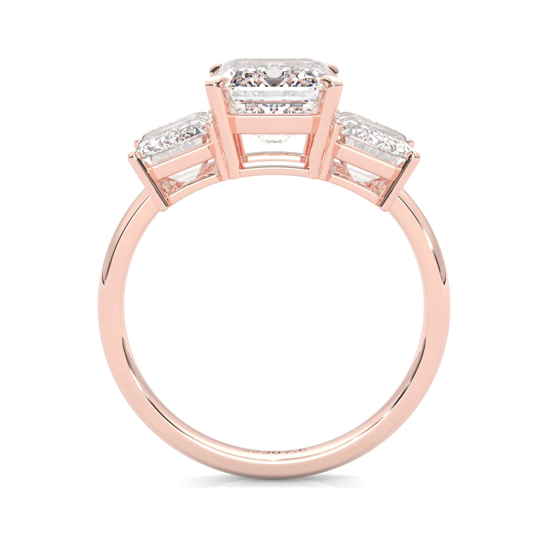 Three Stones Emerald Cut Moissanite Engagement Ring ( Rose Gold ) - Image 4