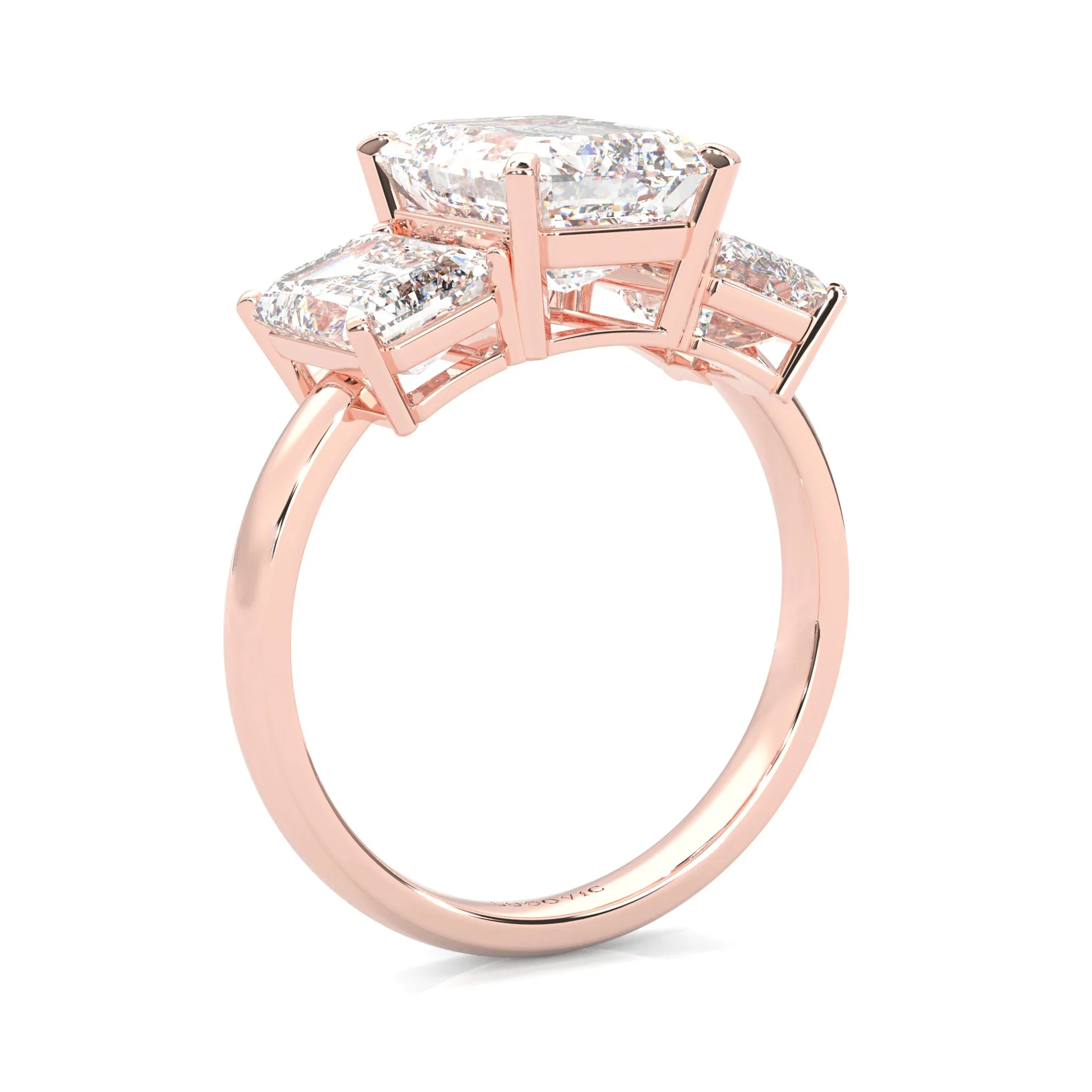 Three Stones Emerald Cut Moissanite Engagement Ring ( Rose Gold ) - Image 5