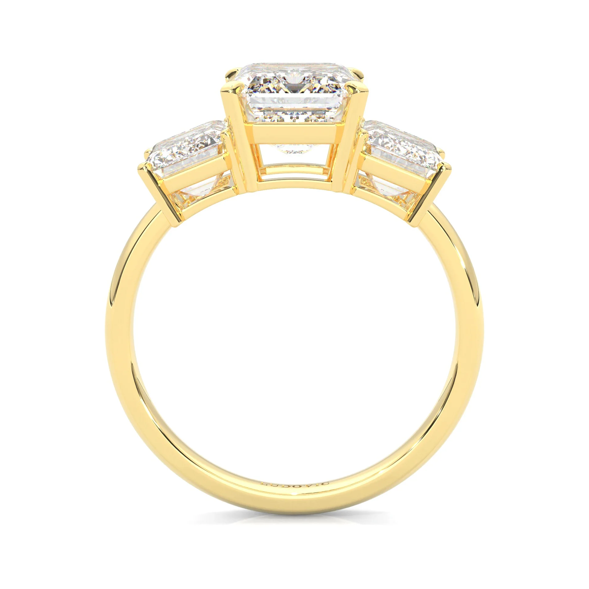 Three Stones Emerald Cut Moissanite Engagement Ring ( Yellow Gold 14K ) - Image 4