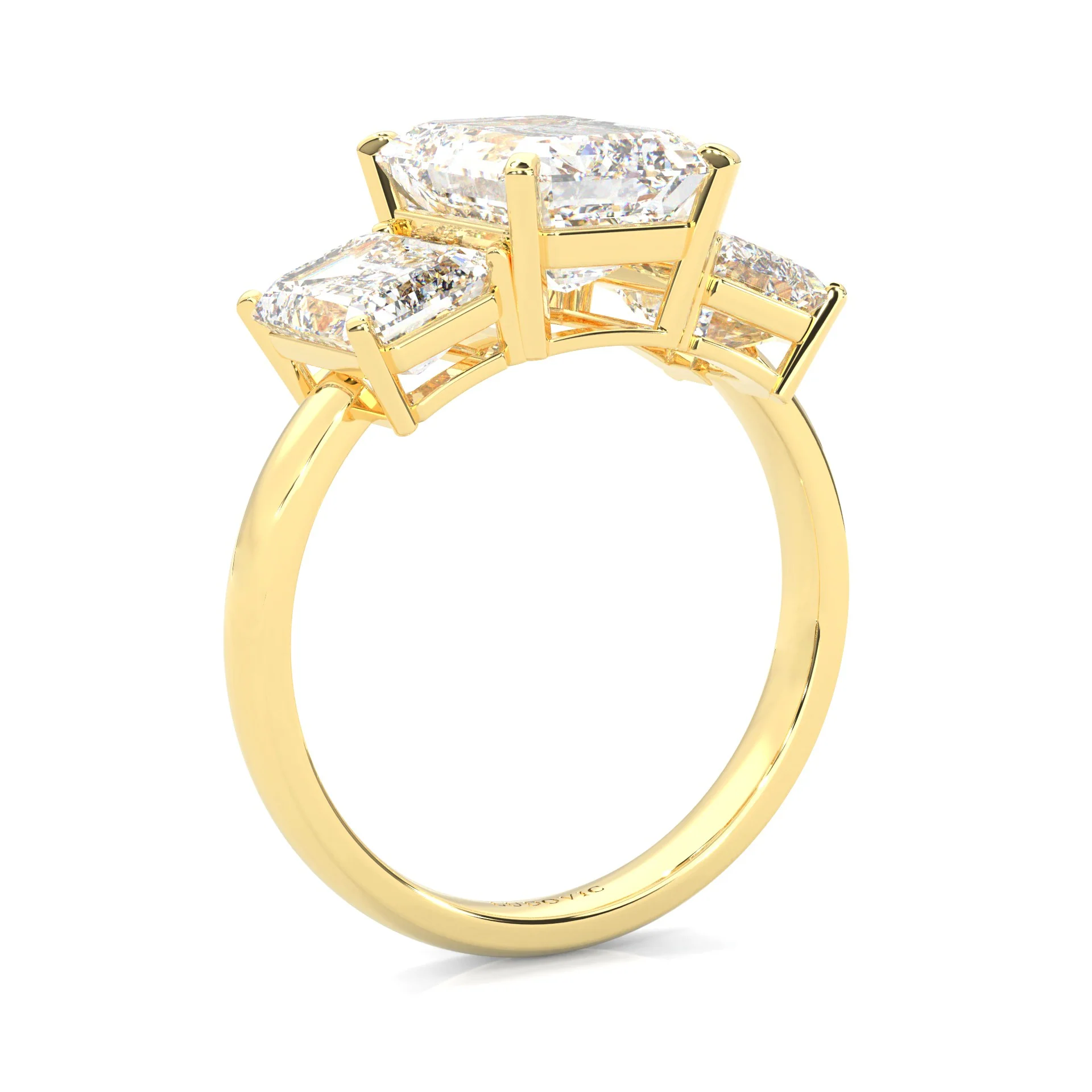 Three Stones Emerald Cut Moissanite Engagement Ring ( Yellow Gold 14K ) - Image 5