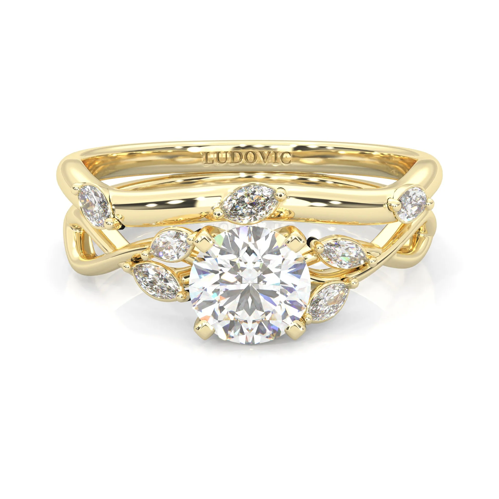 Unique Twist Wedding Set (14k Solid Yellow Gold)