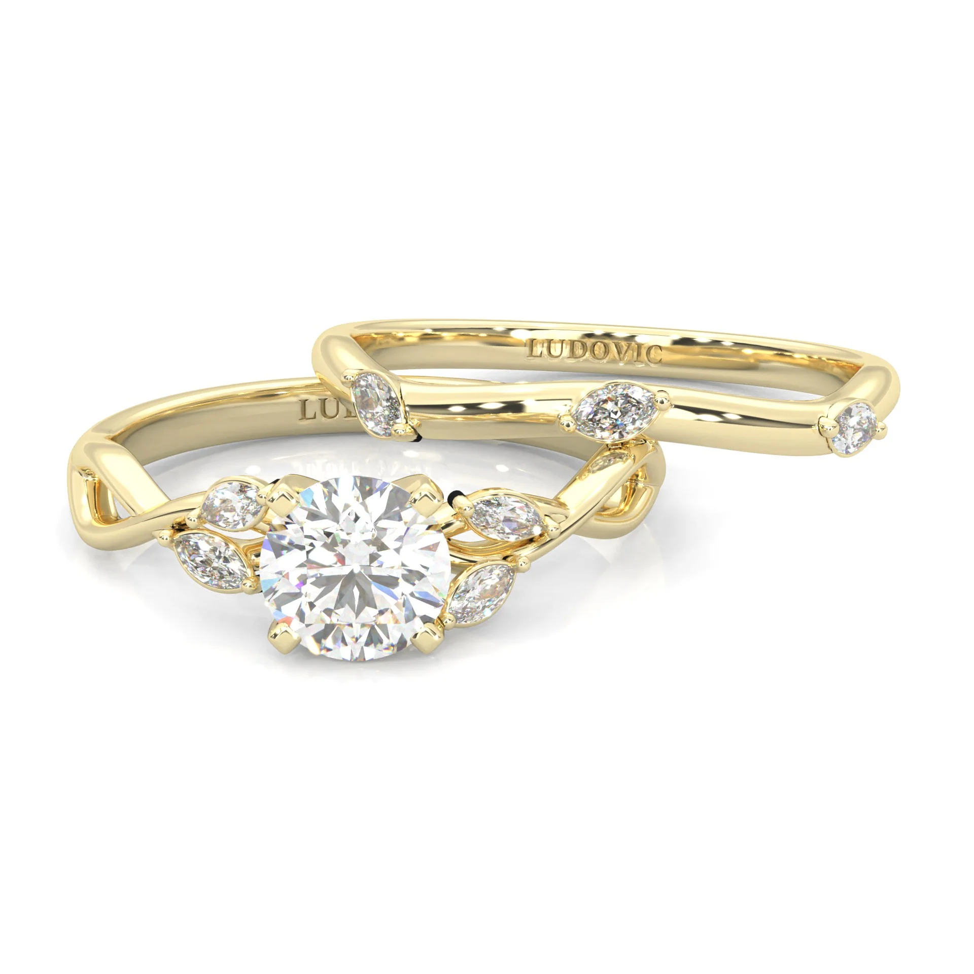 Unique Twist Wedding Set (14k Solid Yellow Gold) - Image 2