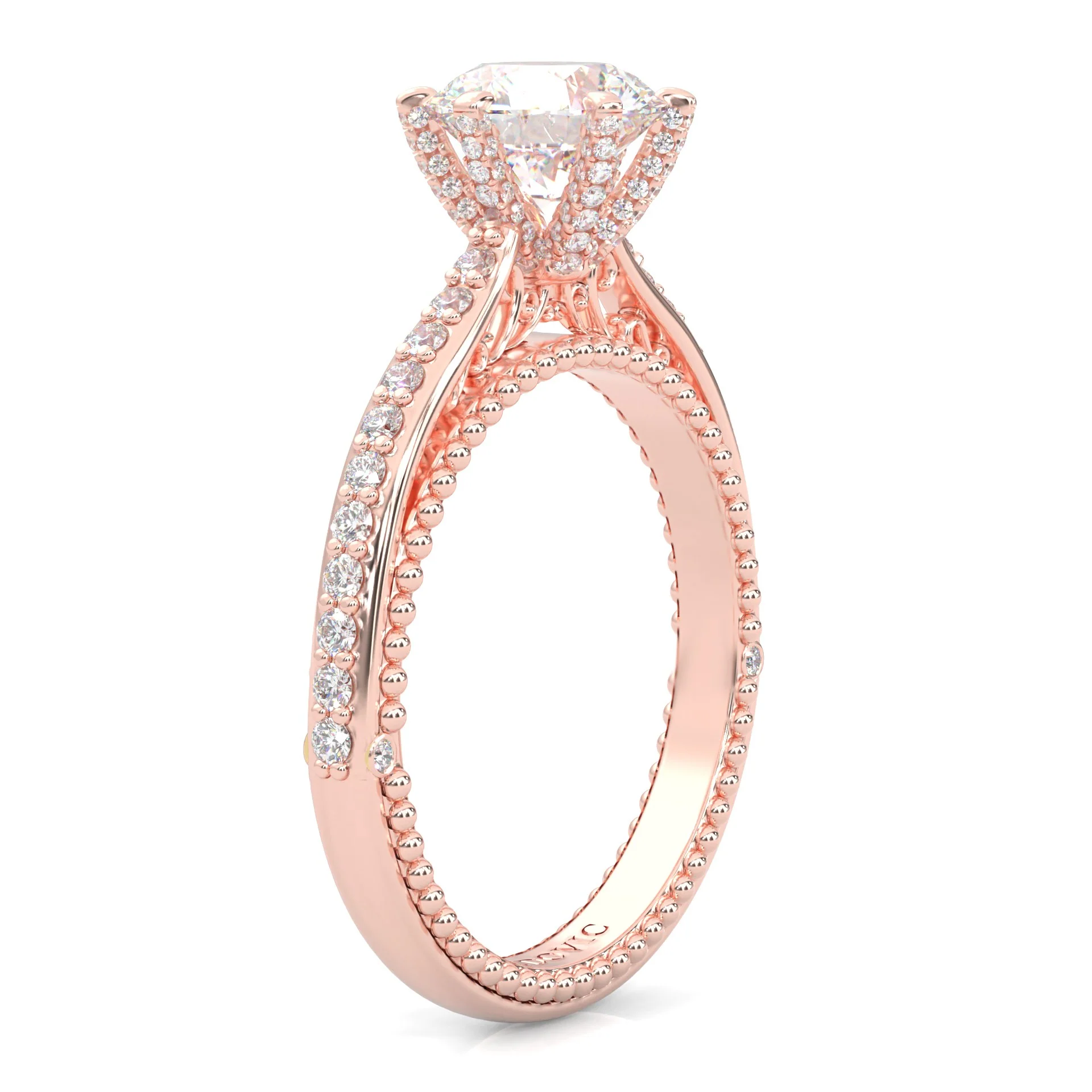 Unique Vintage Round Engagement Ring ( Rose Gold 14k ) - Image 3