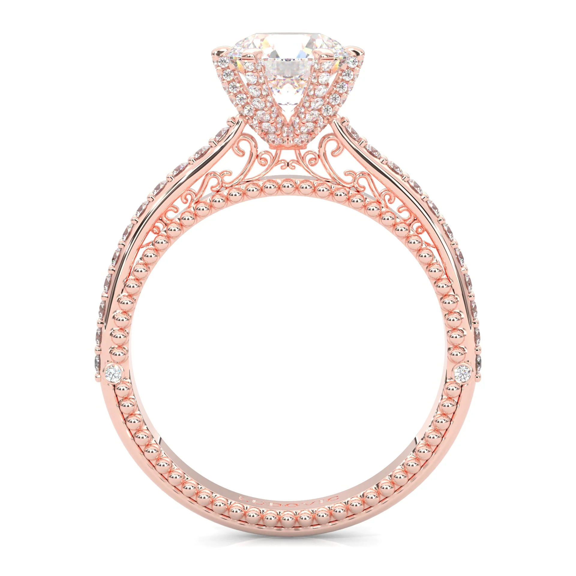 Unique Vintage Round Engagement Ring ( Rose Gold 14k ) - Image 5
