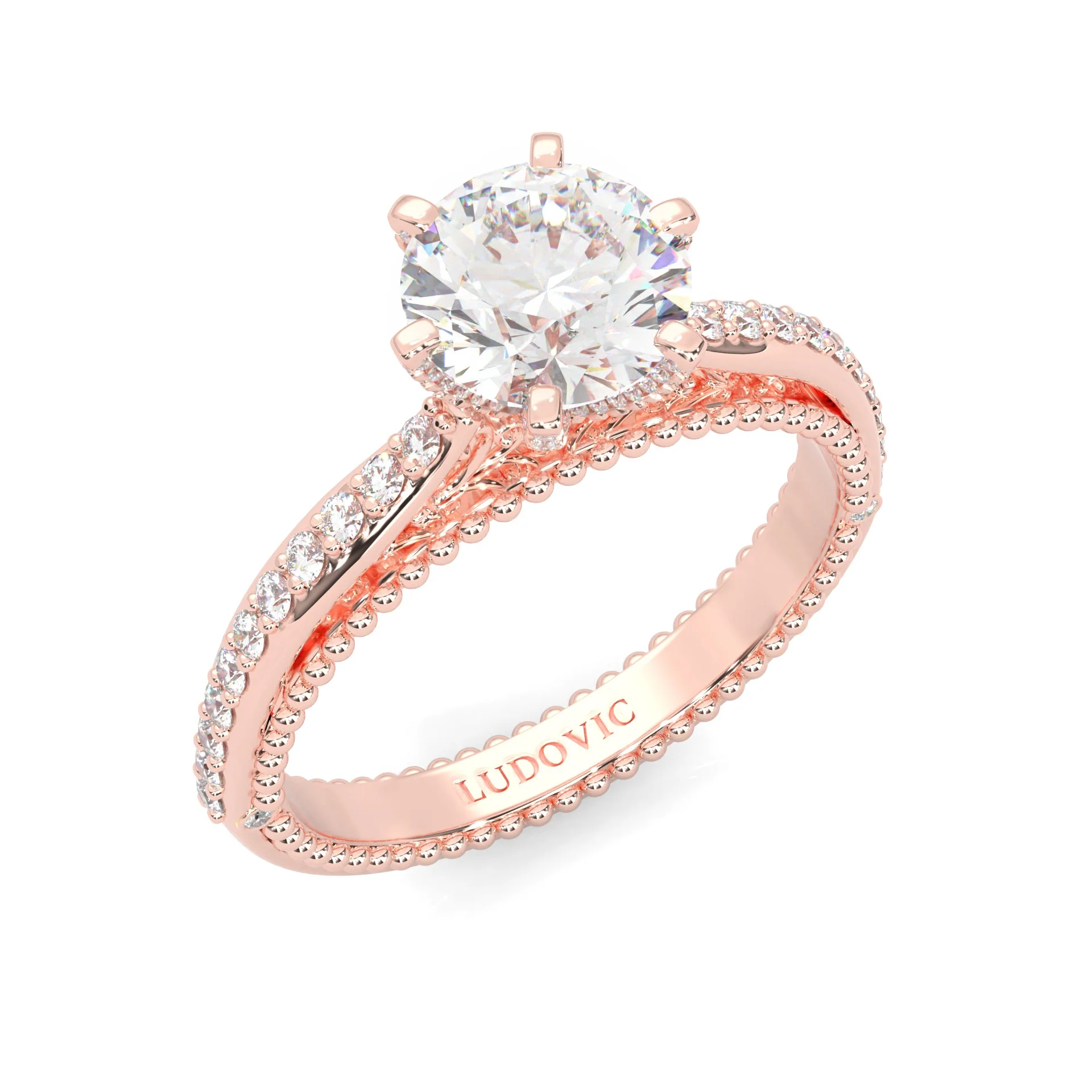 Unique Vintage Round Engagement Ring ( Rose Gold 14k ) - Image 6